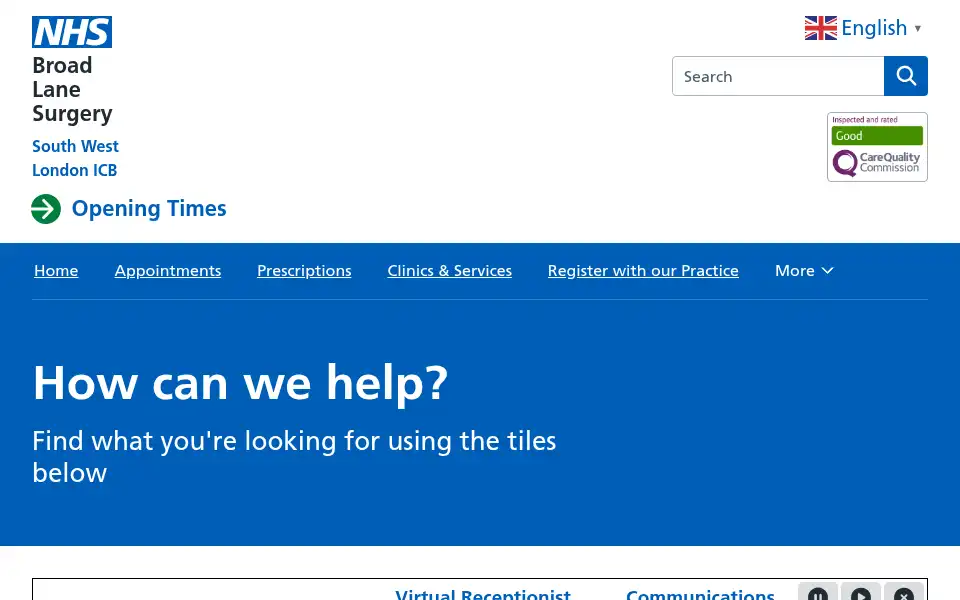 Screenshot of broadlanesurgeryhampton.co.uk