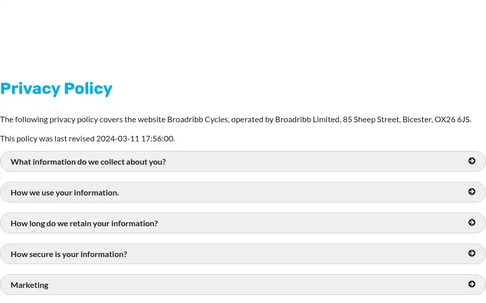 Screenshot of broadribbcycles.co.uk