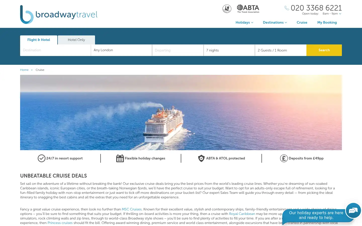 Screenshot of broadwaytravelcruise.com