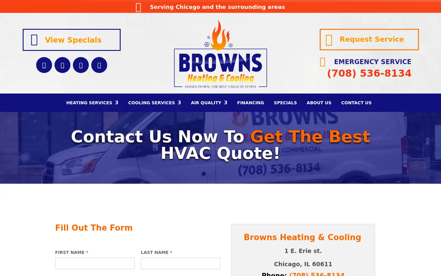 Screenshot of brownshvac.net