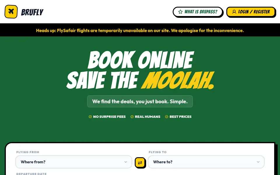 Screenshot of brufly.co.za