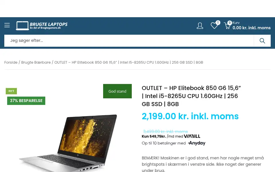 Screenshot of brugtelaptops.dk