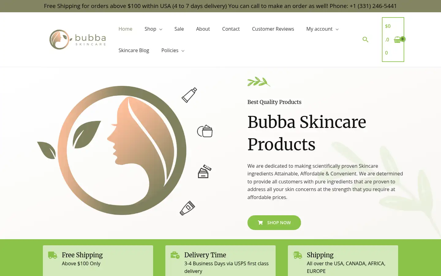 Screenshot of bubbaskincare.com