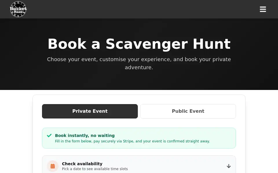 Screenshot of bucketrace.com