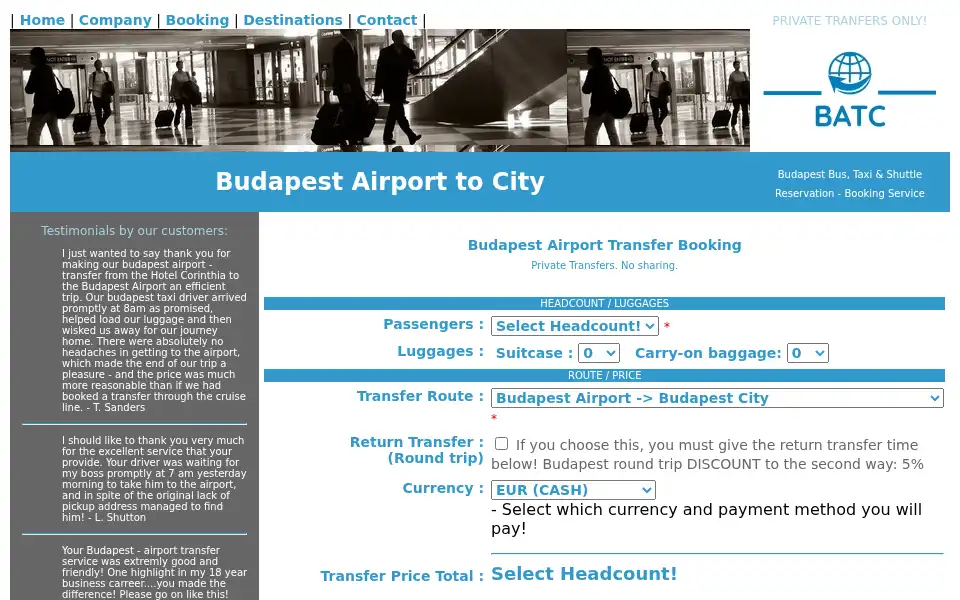 Screenshot of budapestairporttocity.com