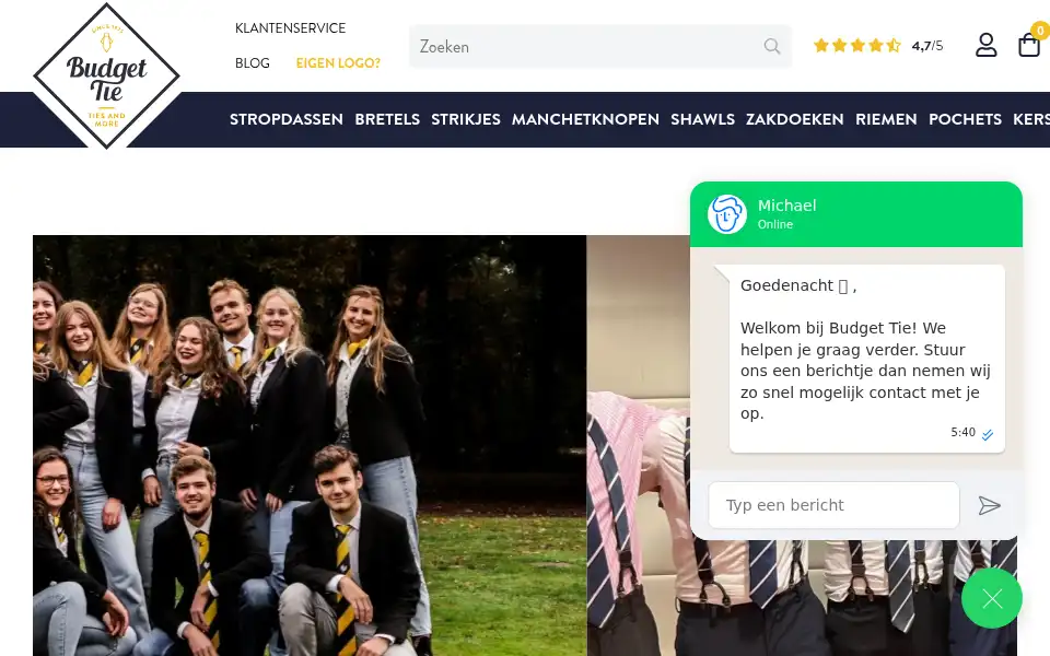 Screenshot of budget-tie.nl