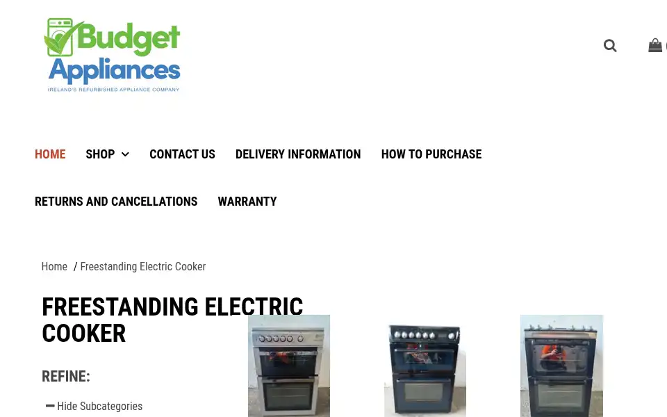 Screenshot of budgetappliances.ie