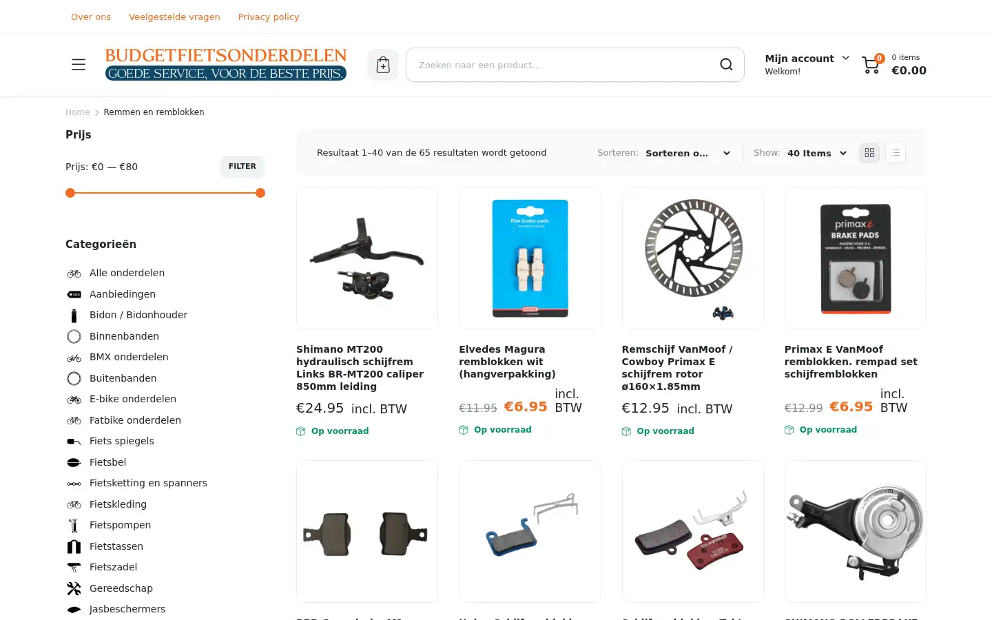 Screenshot of budgetfietsonderdelen.nl