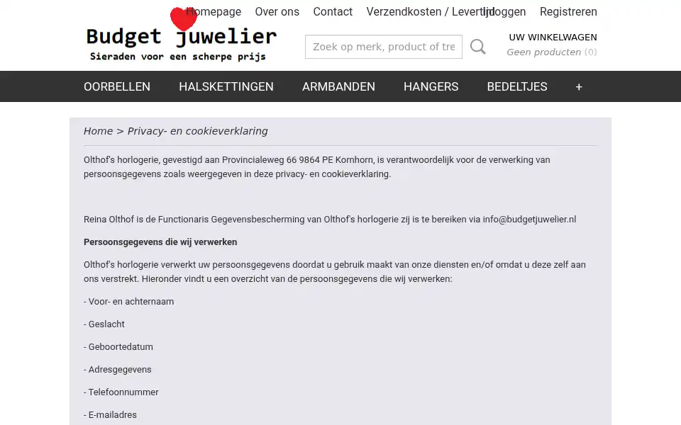 Screenshot of budgetjuwelier.nl