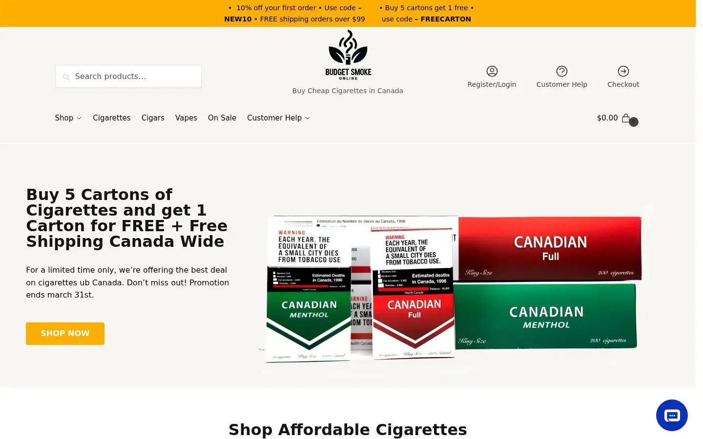 Screenshot of budgetsmokesonline.com