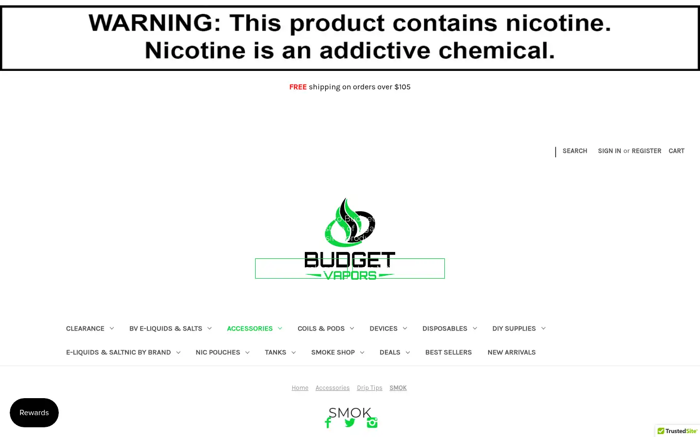 Screenshot of budgetvapors.com