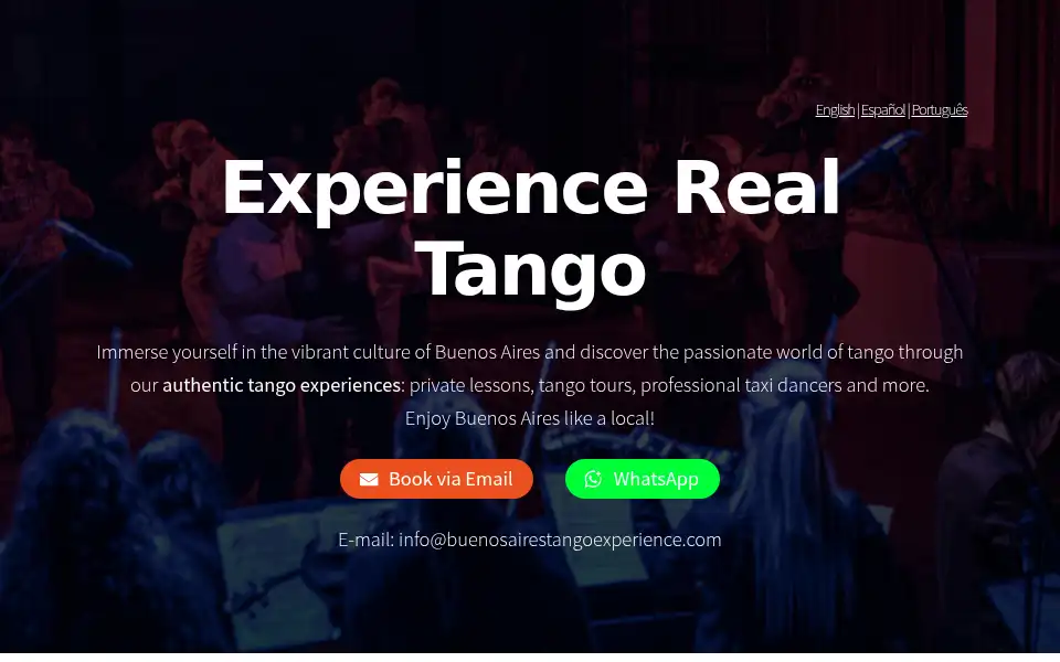 Screenshot of buenosairestangoexperience.com