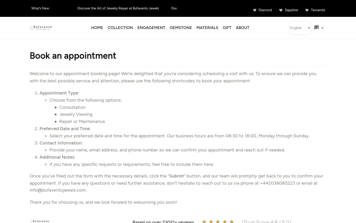 Screenshot of bufaventojewels.com