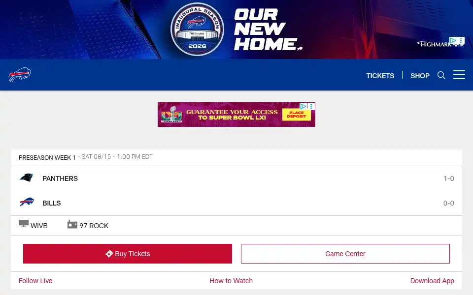 Screenshot of buffalobills.com