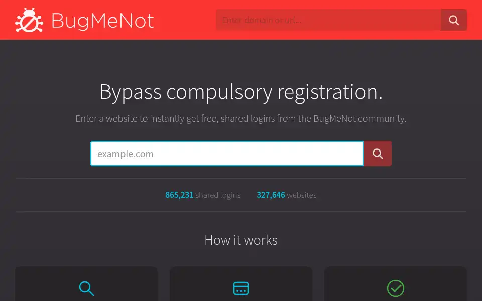 Screenshot of bugmenot.com