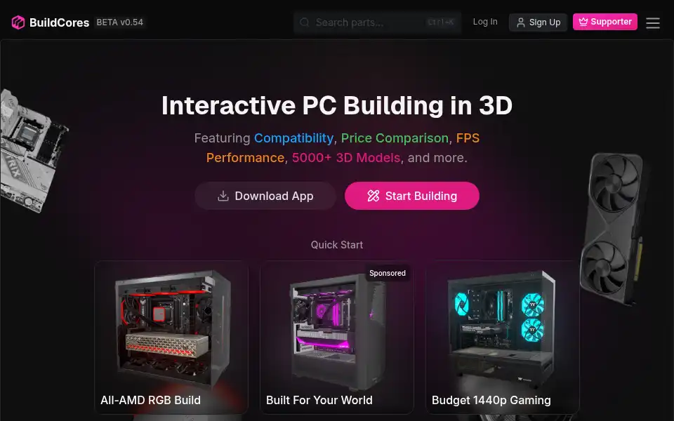 Screenshot of buildcores.com