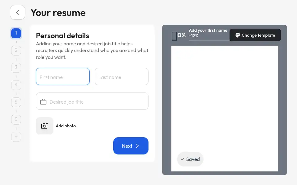 Screenshot of builder.resumeleader.com
