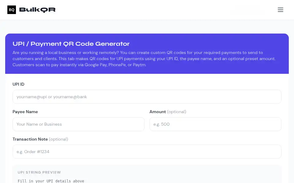 Screenshot of bulkqrcode.net