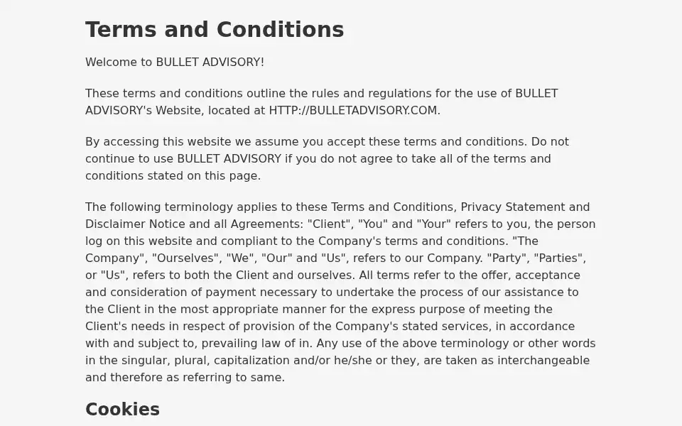 Screenshot of bulletadvisory.com