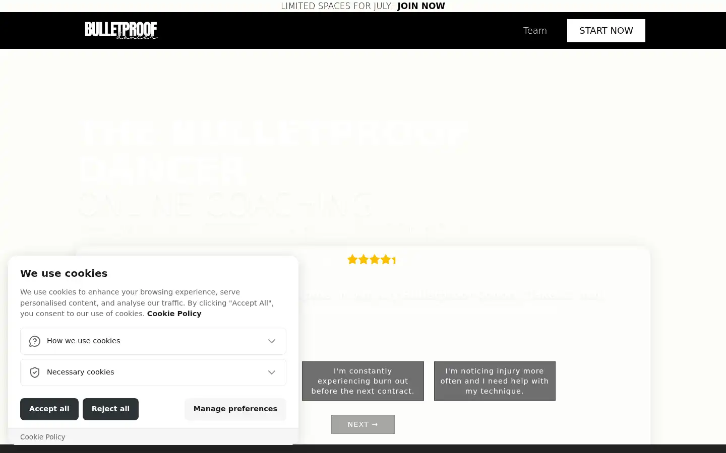 Screenshot of bulletproofdancer.com