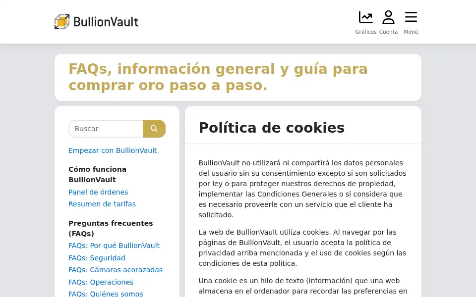 Screenshot of bullionvault.es