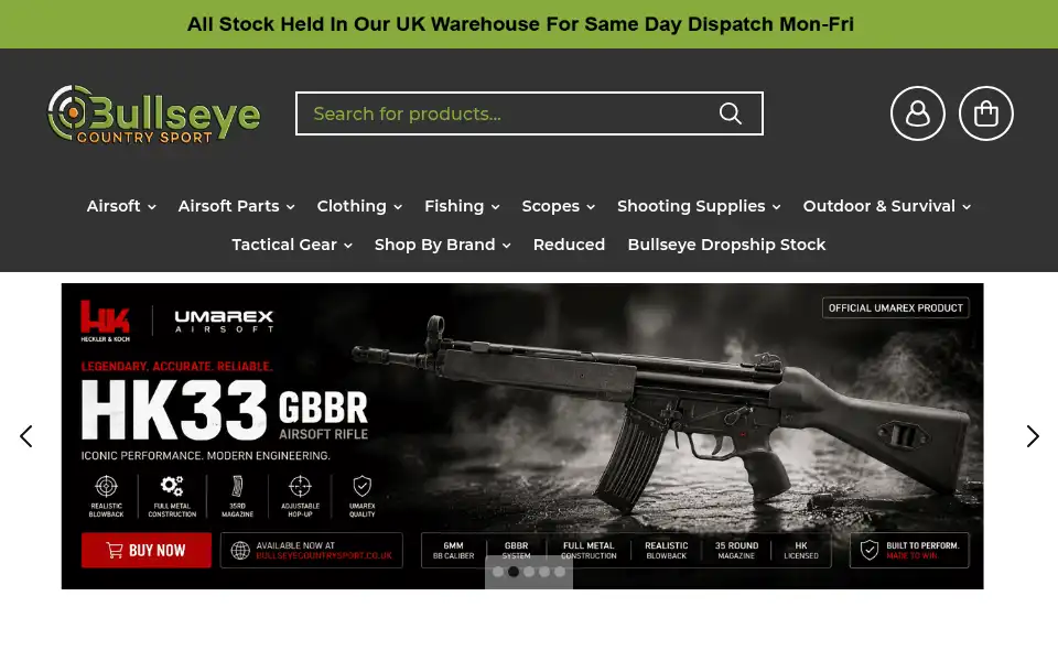 Screenshot of bullseyecountrysport.co.uk