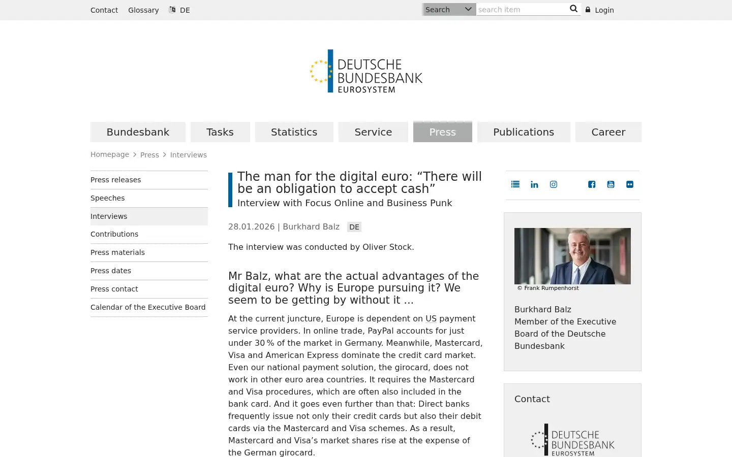 Screenshot of bundesbank.de