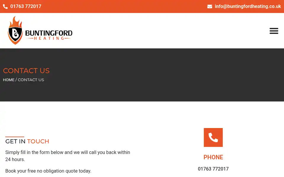 Screenshot of buntingfordheating.co.uk