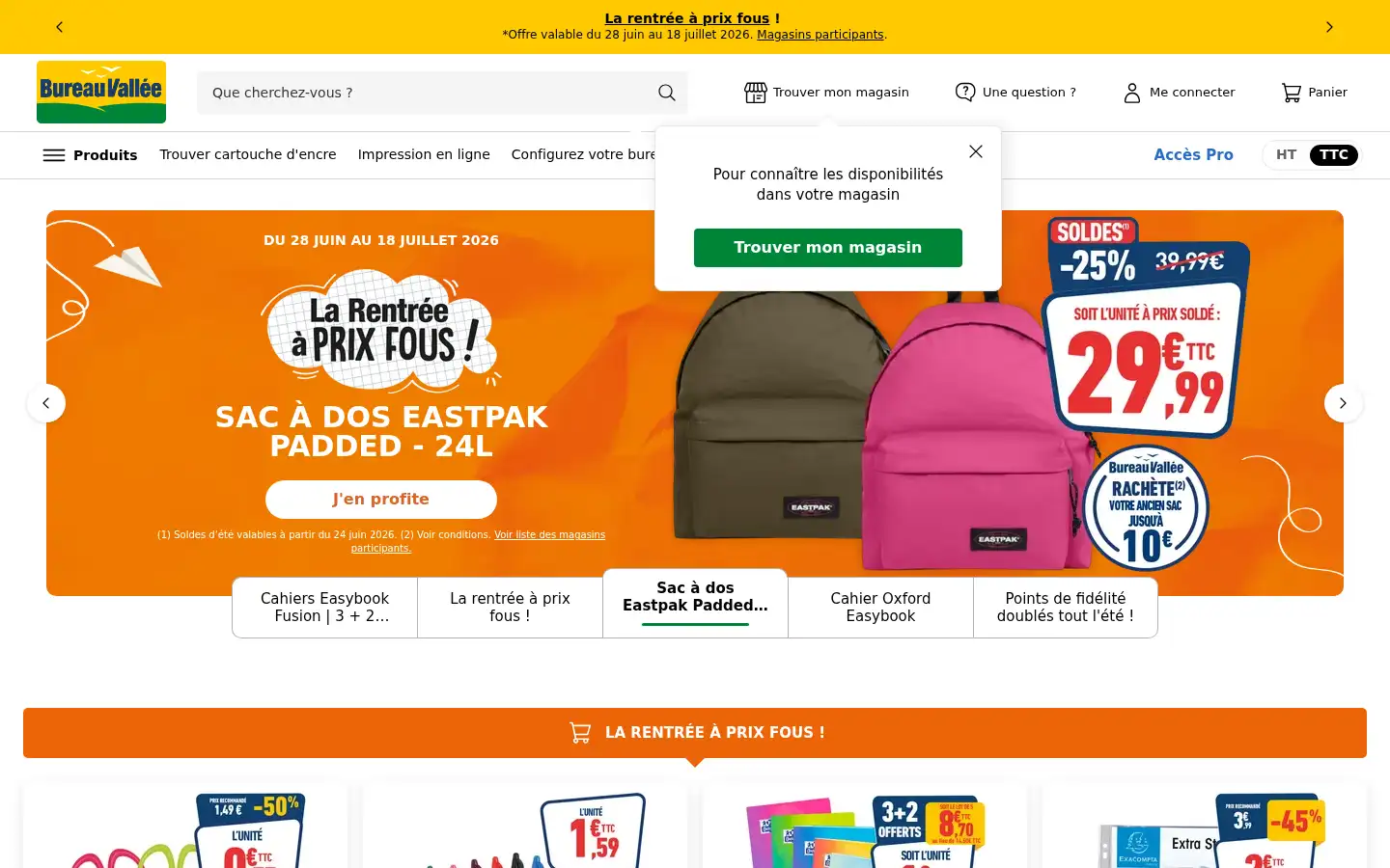 Screenshot of bureau-vallee.fr