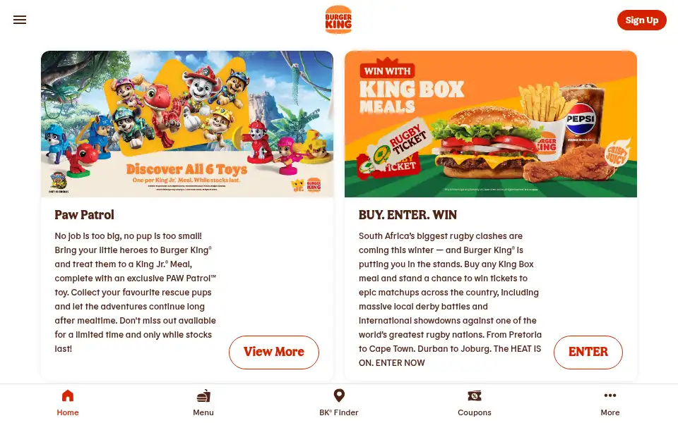 Screenshot of burgerking.co.za