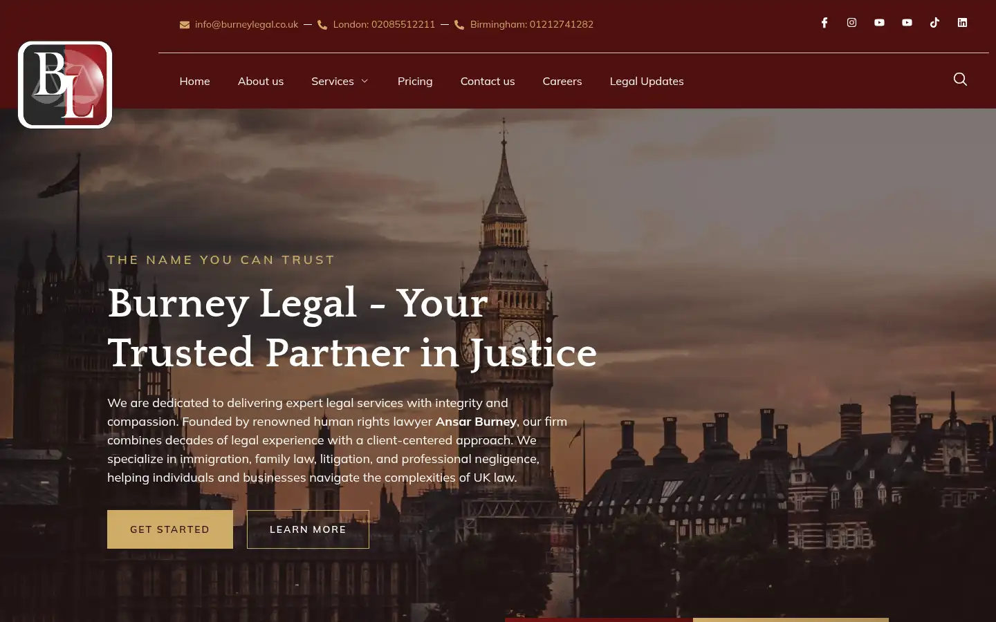 Screenshot of burneylegal.co.uk