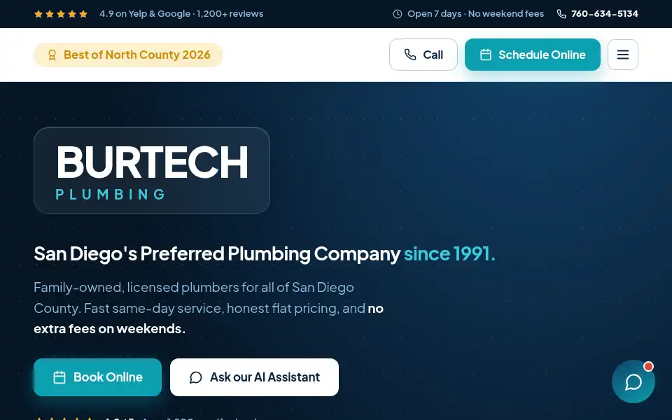 Screenshot of burtechplumbing.com