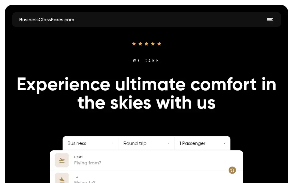 Screenshot of businessclassfares.com