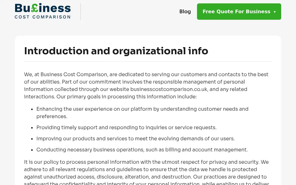 Screenshot of businesscostcomparison.co.uk