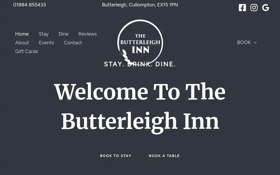 Screenshot of butterleighinn.co.uk
