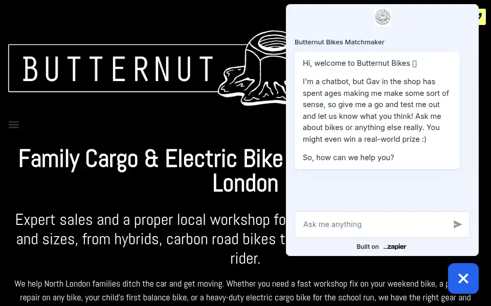 Screenshot of butternutbikes.co.uk