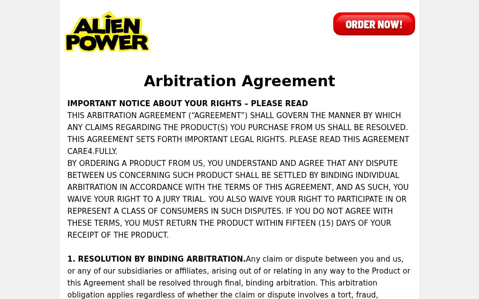 Screenshot of buyalienpower.com