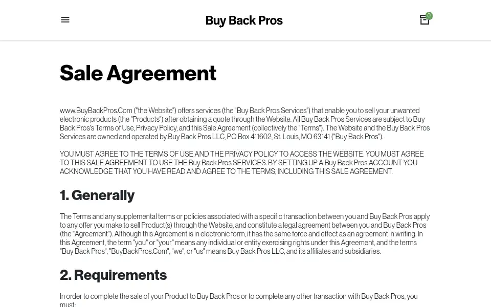 Screenshot of buybackpros.com