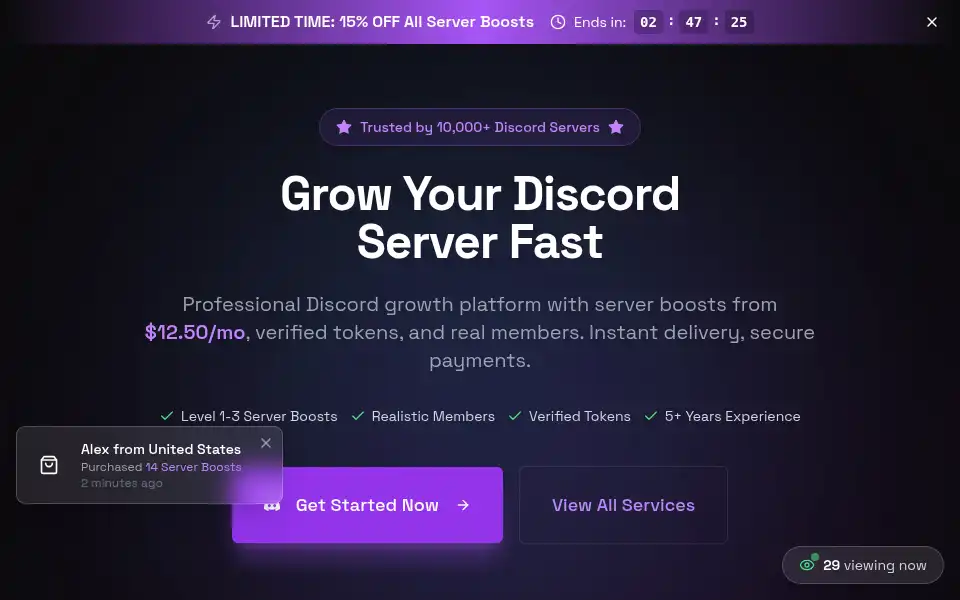Screenshot of buydiscordmembers.com
