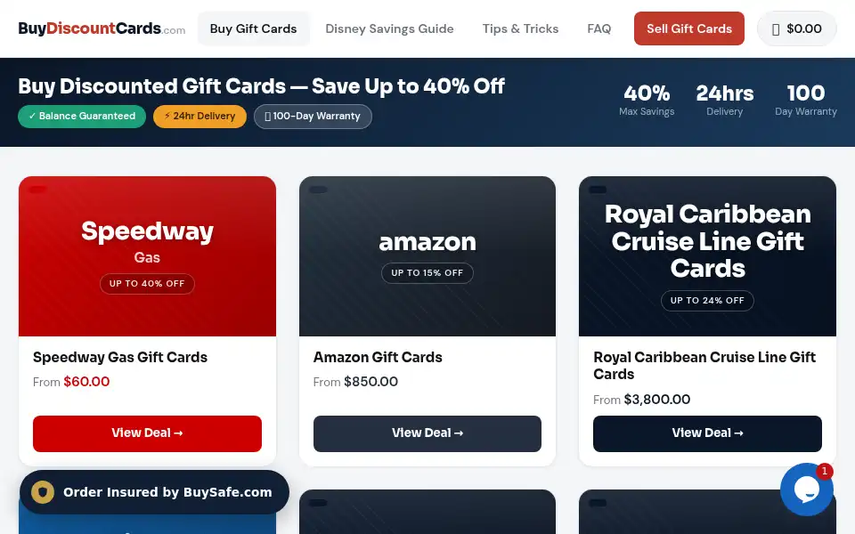 Screenshot of buydiscountcards.com