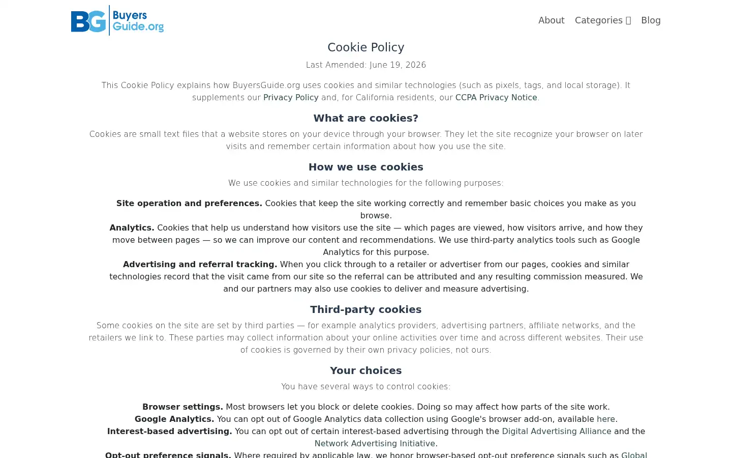 Screenshot of buyersguide.org
