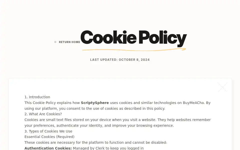 Screenshot of buymeacha.com