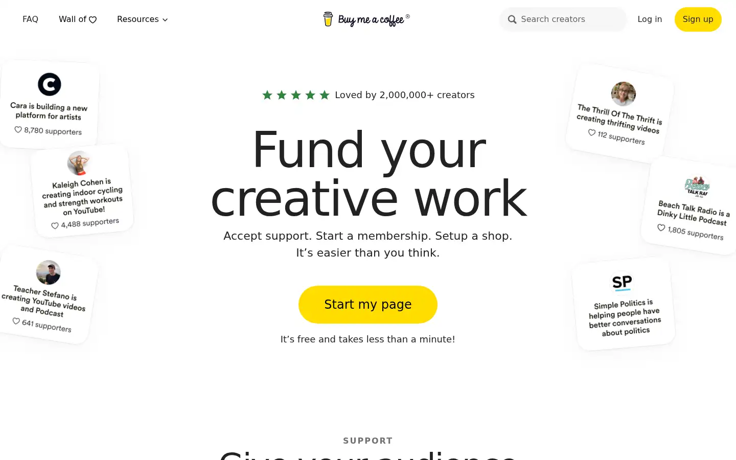 Screenshot of buymeacoffee.com