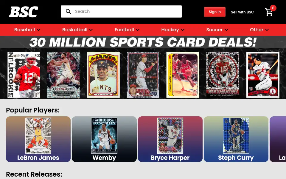 Screenshot of buysportscards.com