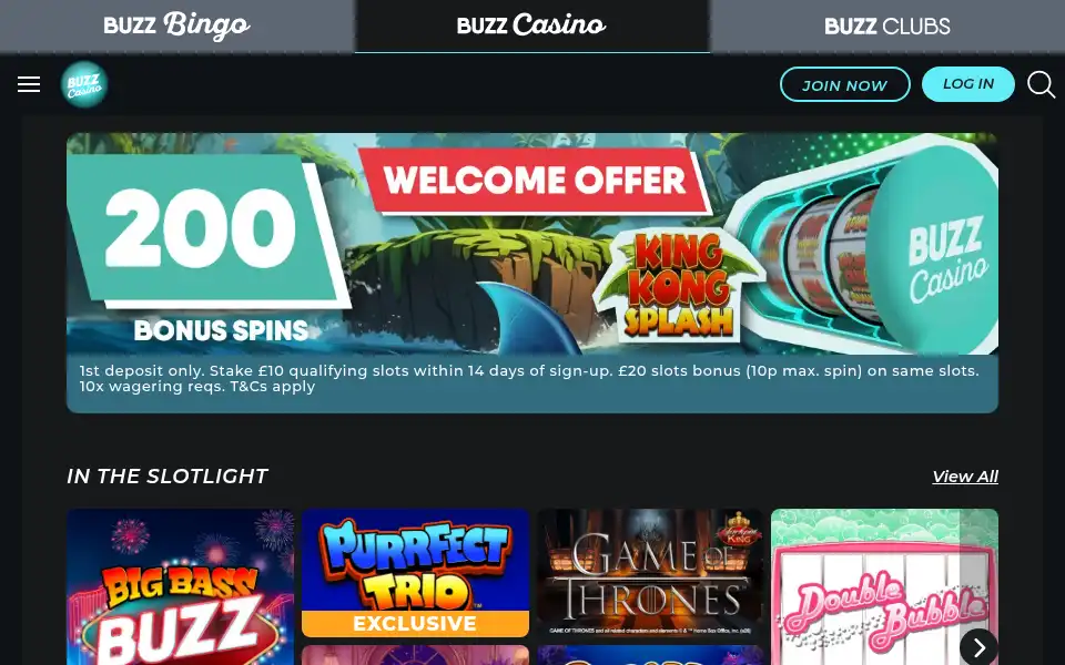 Screenshot of buzzcasino.com