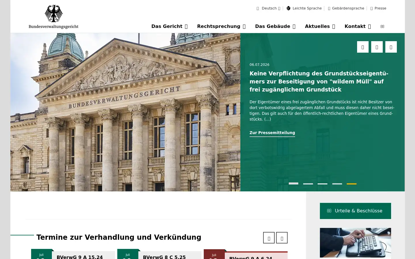 Screenshot of bverwg.de