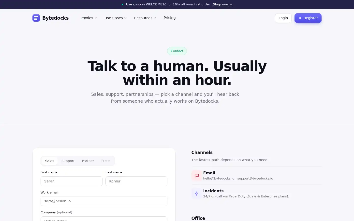 Screenshot of bytedocks.io