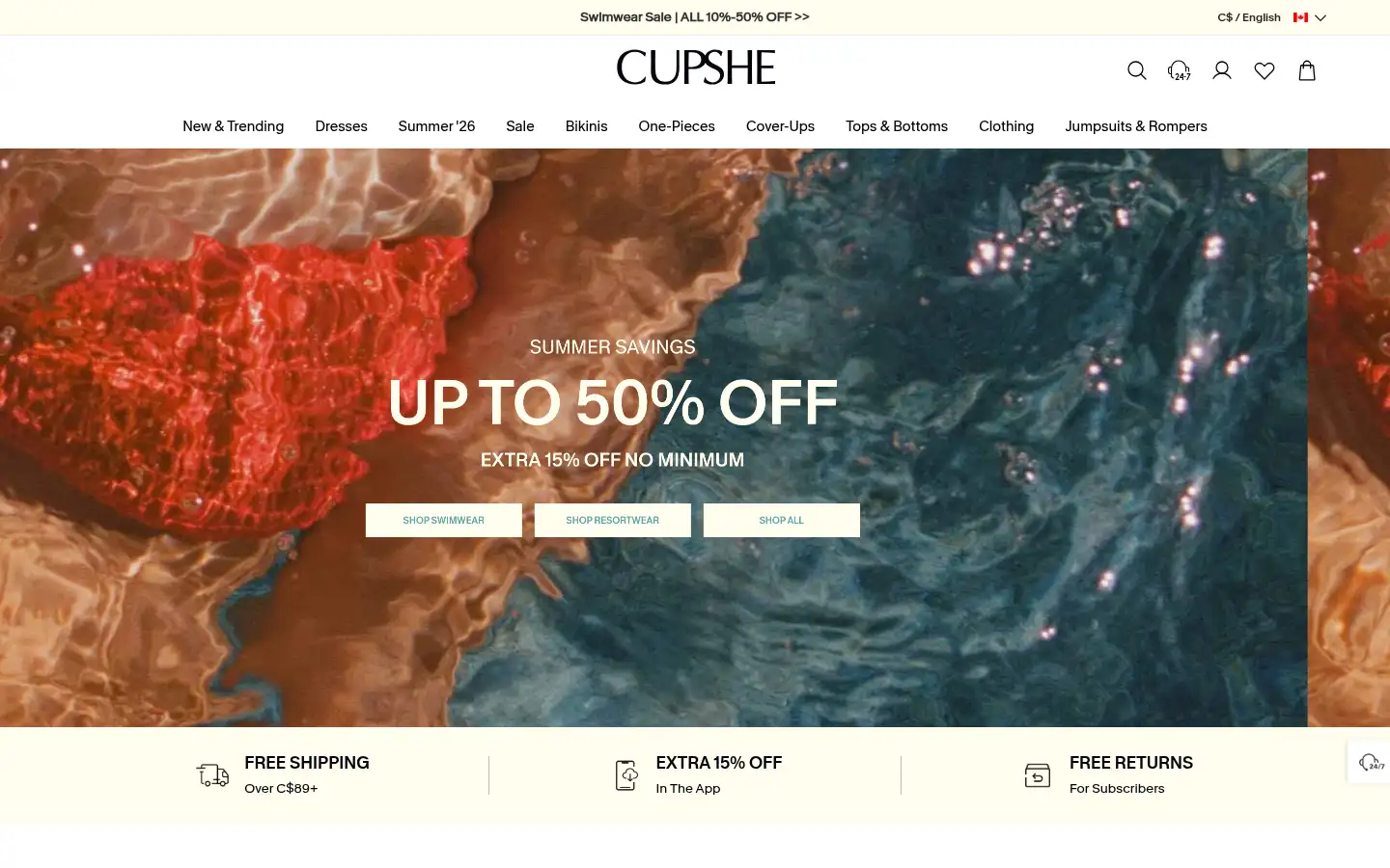 Screenshot of ca.cupshe.com