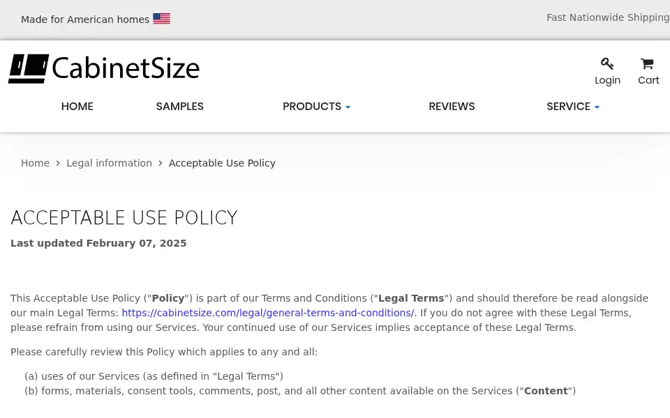 Screenshot of cabinetsize.com