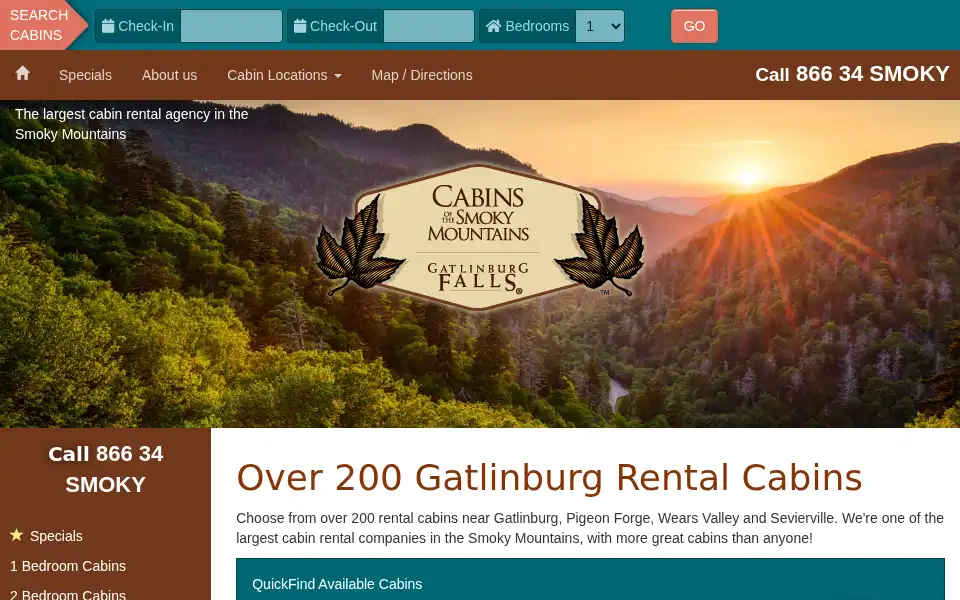 Screenshot of cabinsofthesmokymountains.com